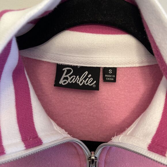 Barbie Sweatshirt Womens Size S Pink White Logo Barbie Movie Quarter Zip - Picture 2 of 9